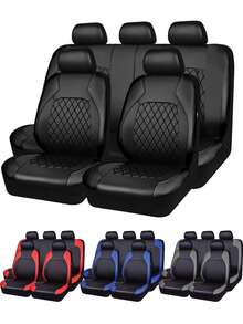 Car Seat Cover Universal Artificial Leather Car Seat Cover Full Set Of Airbags Compatible Breathable For Cars, Trucks, Off-Road Vehicles Luxury PU Luxury Vinyl (Black With Red) - ZYT[Style 2] - View 12