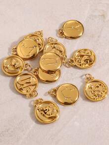 1pc Stainless Steel 12 Zodiac Signs Reversible Pendant, Suitable For Men And Women Daily Wear, Birthday Gift (Without Chain) - Gold - View 10