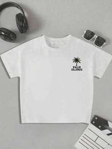 T-shirt con stampa palma Malibu , T-shirt da uomo con stampa fronte-retro, alla moda, casual, girocollo, in cotone 220 g/m2 (1 pezzo)