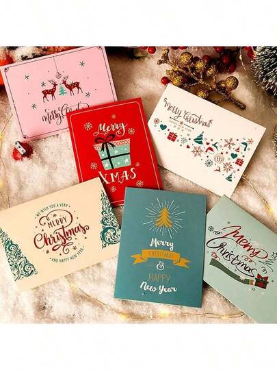 3/6pcs Christmas Greeting Cards With Santa Claus, Snowman, Deer Designs, Blank Note Cards, Holiday Thank You Cards, Christmas Gifts, Flowers, Baking, Birthday Party, Wedding Decorations, Christmas Decor, Random Colors And Styles, No Envelopes.