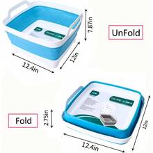 Dish Basin Collapsible With Drain Plug Carry Handles For 9 L Capacity, Collapsible Sink Tub, Dish Wash Basin, Portable Dish Tub, Foldable Dishpan For Camping Dish Washing Tub And RV Sink - Màu xanh da trời - Xem 4