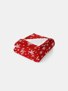 1pc Christmas Theme Super Soft Fleece Blanket, Red Snowflake Print Flannel Blanket, Soft Texture, Warm Function, Practical Throw Blanket For Bedroom, Living Room, Christmas Decor, Office Nap, Camping - Red - View 4