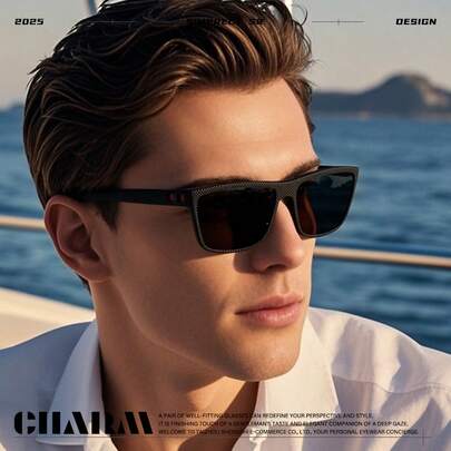 1 件 2025 新款高品质方形男士偏光太阳镜，UV400 防护，防眩光 TAC 强化镜片，豪华品牌设计师复古时尚眼镜，适合日常使用、装饰、户外、驾驶、钓鱼、休闲旅行、海滩、度假、防晒、父亲节、感恩节、圣诞节、情人节、新年礼物、节日礼物、生日礼物