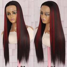 28 Inch Long Black Wine Red Pinao Color Lace Front Wig Ombre Color Fancy Wigs Long Silky Straight Lace Front Wig Glueless Heat Resistant Fiber Hair Replacement Wig For Women Cosplay Halloween Party & Daily Use - 間色 - 查看 1