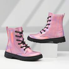 Kids Lace-Up Zip Boots, Easy On/Off Glossy PU Leather Comfort, Everyday School & Outdoor Adventures, ClassicPicks Fashion Style - 粉色 - 查看 4