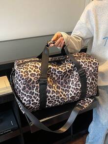 1 件全新大容量旅行包、短途旅行行李包、健身包、豹纹休闲女包、产妇医院包、度假包、防水休闲包、带独立鞋隔层的随身包 - 棕色 - 查看 3