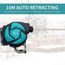 DURHAND 10m Garden Hose Reel Wall Mounted Auto Rewind With 7 Patterns Spray Nozzle, Includes Wall Fixings - Blue - View 4