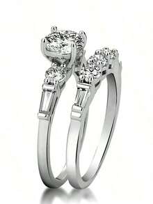 2Pcs Sparkling Cubic Diamond Ring, High-Quality Engagement Ring, Low-Key Luxury, Skin-Friendly And Comfortable, Suitable For Daily Wear, Women's Valentine's Day, Wedding Anniversary Party Jewelry, The Ultimate Choice For Mothers And Girlfriends