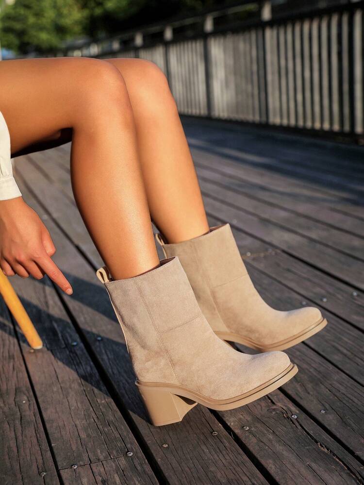 Giày bốt cổ cao nhung thời trang - Màu Khaki - Xem 2