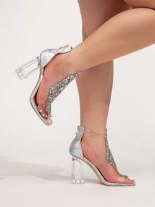 Sandálias femininas de salto grosso e largo, estilo francês, com tiras elegantes e modelagem romana. Calçados femininos, sandálias femininas, sandálias femininas de salto alto, sandálias femininas de largura extra, sandálias douradas de salto alto, sandálias femininas graciosas com ajuste largo. - Prata - Ver 4