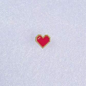 1pc Pixel Style Casual Zinc Alloy Brooch, Cartoon Heart Shaped Pin, Suitable For Clothes, Backpacks, Couples, All Seasons