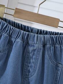 两件套女童休闲牛仔套装，舒适百搭，包含荷叶边袖衬衫和花卉刺绣牛仔裤，春夏新品 - 彩色 - 查看 8