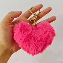 4pcs Set Heart Plush Bag Pendant Charm,Pompom Keychain,Cute Multicolor Keyring For Backpack Wallet Coin Purse