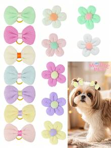 7/14/28件花朵蝴蝶结形小发圈，可爱宠物猫狗毛发美容配件，宠物温馨礼物