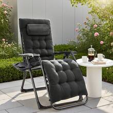 OLIXIS Zero Gravity Chair, Reclining Camping Lounge Chair For Indoor, Reclining Patio Chairs With Cup Holder Trays And Removable Cushion, Folding Recliner For Outdoor, Black - 黑色 - 查看 1