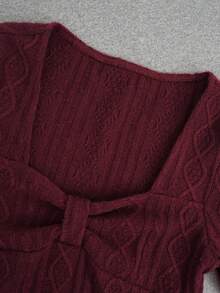 Y2K 复古原宿美学女式交叉前襟设计长袖 T 恤，百搭朋克时尚休闲街头风格修身薄针织毛衣，秋冬 - 酒紅色 - 查看 6