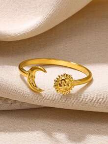 Fashion Pink Sun Stainless Steel Open Rings For Women, 18K Gold-Plated Anti Fading Finger Ring, Golden Wedding Jewelry Party Accessories, Christmas Gifts For Best Friends/Mom