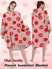 1pc Thick Flannel Single Layer Hoodie With High Permeability Printing, Adult Wearable Blanket With Sweet Donut, Leopard, Fruit Patterns, Warm And Windproof Loungewear For Autumn/Winter