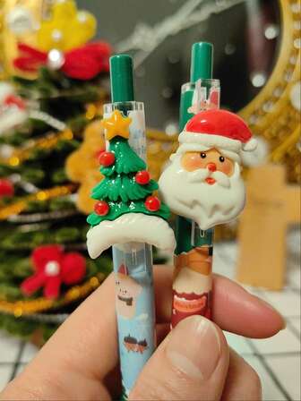 4pcs Christmas Plush Pens – Cute Aesthetic Black Ink Pens, Back-To-School Stationery, Christmas Gifts, Holiday Presents