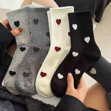 5 Pairs Cute Heart Shaped Casual Mid-Calf Socks For Women, Fashionable & Versatile, Spring/Summer, Christmas Gift - Multicolor - View 8