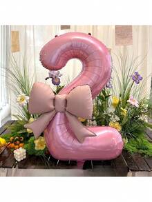 2pcs 32-Inch Pink Number 0-9 Bow Combination Balloon Set, Suitable For Birthday, New Year, Anniversary And Holiday Party Backdrop Decoration, Birthday Number Balloons - Pink - View 4