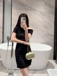 1 件闪亮褶皱迷你蛋形手拿包，优雅的金属双珍珠纽扣设计，适合派对女孩、新娘、大学生、年轻专业人士、派对、庆典、婚礼，配有金属链 - 金色 - 查看 11