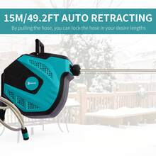 DURHAND 15m Garden Hose Reel Wall Mounted Auto Rewind With 7 Patterns Spray Nozzle, Includes Wall Fixings - Blue - View 4