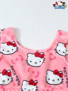 SANRIO 2pcs Authorized Autumn/Winter Vest Top And Bow Shorts Plush Pajama Set, Soft & Comfortable Printed Sleepwear Homewear Set - Pink - View 4