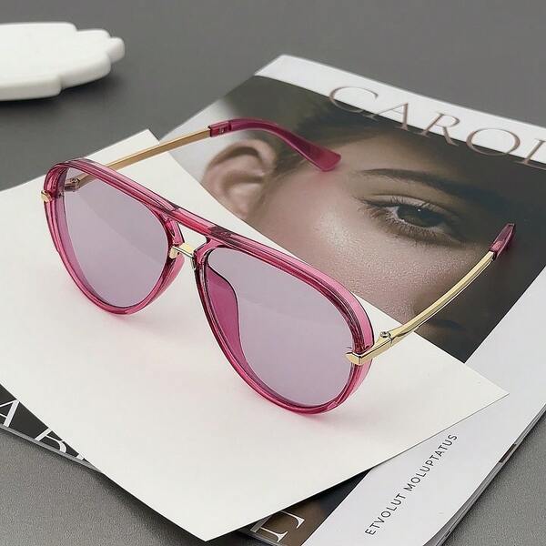 1pc Women's Retro Minimalist Large Frame Fashion Glasses, Suitable For Beach And Travel
