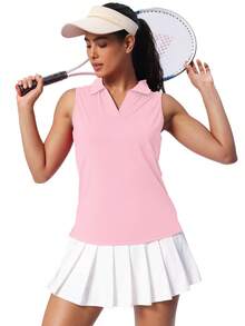 Women's Sleeveless Golf Shirts UPF 50+ Quickly Dry Tennis Polo Lightweight Sports Athletic Tank Tops - 淺粉色 - 查看 3