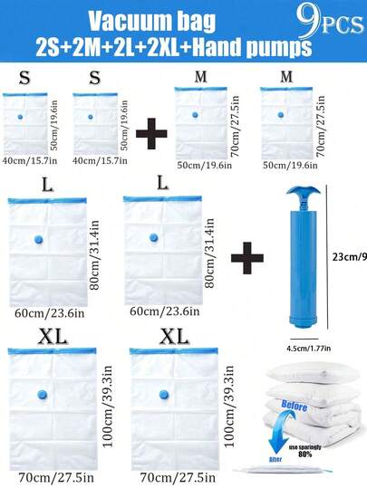 Bolsa de almacenamiento con cremallera y compresión al vacío (10/9/5/1 pieza), bolsa de compresión al vacío, bolsa de almacenamiento con cremallera y compresión al vacío, bolsa de equipaje que ahorra espacio, bolsa de compresión de viaje, bolsa de almacenamiento plegable para ropa, bolsa de almacenamiento para clasificar ropa, adecuada para ropa, edredones, armarios - ahorra un 80 % de espacio, bolsa de almacenamiento a prueba de humedad, antiinsectos, ahorra espacio, ropa de cama de invierno