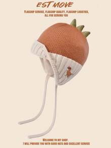 1 件儿童针织恐龙无檐帽，可爱温暖护耳冬季帽，适合 3-8 岁男孩和女孩