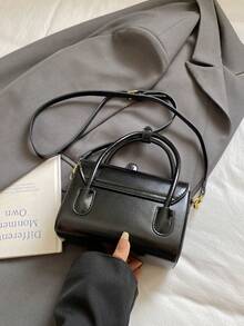 女士奢华优雅盒状包包，新款时尚手提包，复古红色单肩斜挎小方包 - 黑色 - 查看 3