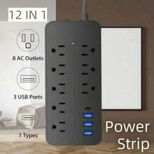 2/1PC  Power Strip, 4FT Extension Cord - 8 Outlets 4 USB Ports (1 USB C) Desktop Charging Station, Surge Protection Travel,Home,Kitchen,Office,College Dorm Room Essentials - 美規B型插(110-127V) - 查看 3