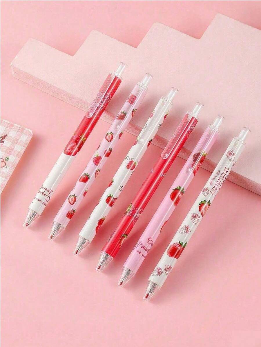 12 Stücke Cartoon Erdbeermuster Gelschreiber mit Rückzugsfunktion, Donut Duft, glatte Schreibweise, kein Tintenversagen, verschiedene Farben, Bürobedarf, Schülerbedarf, Schreibwaren, Prüfungsbedarf, kleine Trophäenpreise, kleine Schülerpreise (Zufallslieferung)