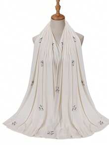 1件装女士针织弹力罗纹面料水钻珍珠穆斯林头巾围巾，适合搭配连衣裙 - 彩色 - 查看 29