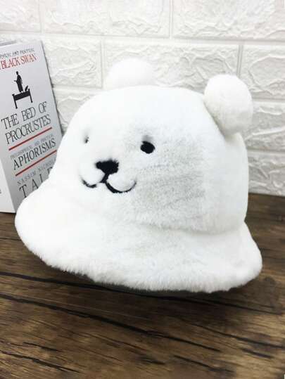 1 peça de chapéu de balde grosso com orelhas de urso de pelúcia para mulheres, elegante, versátil e quente, perfeito para várias ocasiões.