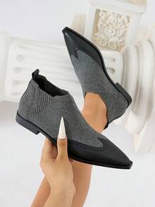 Women's Fashion Classic Short Boots, Elastic Boots, Boots, Chelsea Boots, Flat Short Boots, Christmas Party Shoes - Grey - View 16