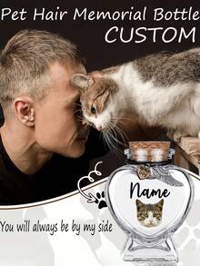 1pc Custom Pet Hair Memorial Bottle, Custom Pet Fur Hair Memorial Keepsake Jar,Pet Fur Keepsake, Pet Hair Memento, Pet Memorial Urn Box For Ashes, Heart Bottle Pet Loss Dog Cat Memorial Gifts - Multicolor - View 2