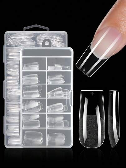 120/600 stuks middelgrote vierkante nagelpunten zachte gel transparante gelnagelpunten semi-matte volledige dekking nagelpunten acryl voorgeperste valse nagelpunten nagelverlenging thuis doe-het-zelf nagelpers nagelproducten