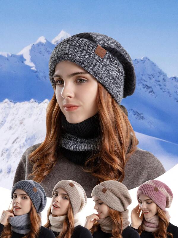 JOYLORD مجموعة نسائية مكونة من 3 قطع: قبعة، وشاح، قفازات / مجموعة مكونة من قطعتين: قبعة، وشاح / قبعة منفردة / قبعة محبوكة سميكة اللون لحماية الأذن، خريف/شتاء