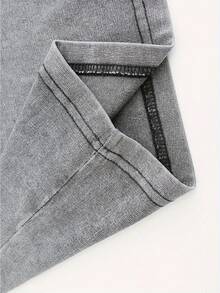 Star Pattern And "" Letter Print Men'S Summer Loose Fit Short Sleeved Washed Vintage 230g Pure Cotton Comfortable Breathable Casual Street Round Neck T-Shirt - Xám - Xem 5