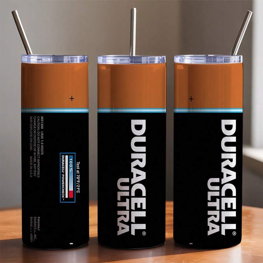1 Pc 20oz Insulated Tumbler, Duracell Ultra Battery Power Check Design, Includes Straw & Cleaning Brush, Double-Walled Stainless Steel Cup For Hot/Cold Drinks, Leak-Proof & , Perfect Gift For Technicians & Tech Lovers, Ideal For Staying Charged & Hydrated At The Office Or Workshop. - 1個 - 查看 1