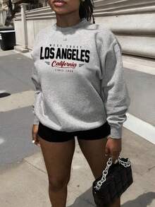 1pc Girls Casual Printed Pullover Crew Neck Sweatshirt, Autumn/Winter Student Young Clothing Long Sleeve Top - The Ultimate Crew Neck Sweatshirt Series For Every Young Trendsetter - Grey - View 4