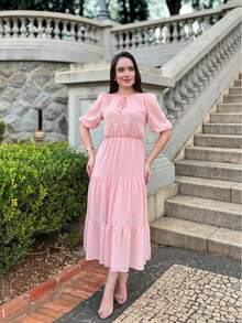 RIVERA. ELEGANT PLAIN MIDI DRESS WOMEN'S DRESS - Baby Pink - View 11