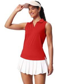 Women's Sleeveless Golf Shirts UPF 50+ Quickly Dry Tennis Polo Lightweight Sports Athletic Tank Tops - 紅色 - 查看 5