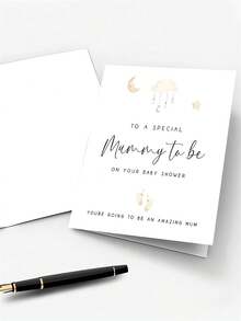 1 张迷人的“准妈妈”迎婴派对卡片 - “致特别的准妈妈”，带有月亮和星星设计，非常适合宣布怀孕和庆祝新生儿出生，孕妇礼物创意，新生儿礼物 | 异想天开的设计 | 优雅的字体，送给妈妈的迎婴派对礼物 - 彩色 - 查看 7