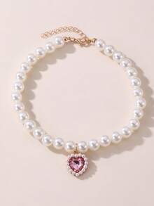 1pc Cute Princess Style Cat/Dog Pet Necklace With Heart Pendant, Beaded Pet Necklace