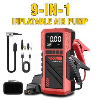 Compresor de aire portátil - Equipo de inflado tipo balón de neumático, equipo de arranque de emergencia para automóviles, inflado rápido a 150 psi, detección de presión de neumáticos, iluminación nocturna, carga USB conveniente y rápida