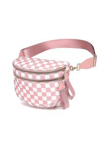 Classic Checkered Design Crossbody Bag–Matches Diverse Styles For Outings, Commutes & Leisure Time  Ample Space For Daily Errands, Casual Outings & Travel Adventures - Kẻ sọc hồng và trắng - Xem 3